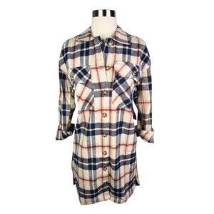 Taxi Premium Flannel Plaid Button Down Shirt Dress - LARGE